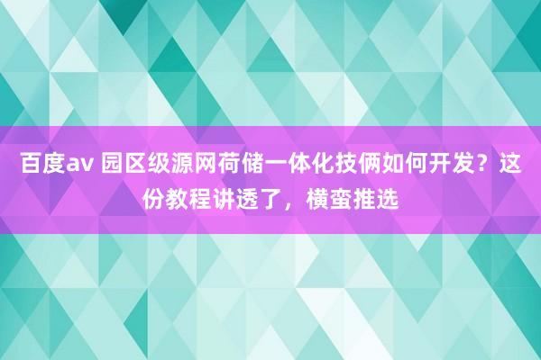 百度av 园区级源网荷储一体化技俩如何开发？这份教程讲透了，横蛮推选