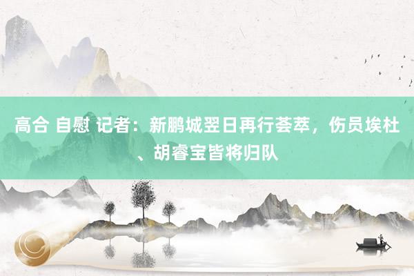 高合 自慰 记者：新鹏城翌日再行荟萃，伤员埃杜、胡睿宝皆将归队